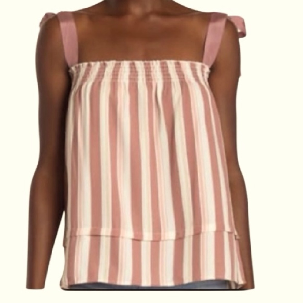 Bobeau Pink and White Tie Front Tank Top
